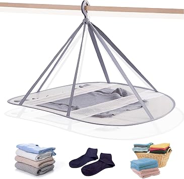 1 Tier Folding Mesh Clothes Drying Rack with Internal Fixation Stackable Sweater Drying Rack Portable Hanging Laundry Rack for Sweater,T-Shirt,Delicates,Swimsuit 2 Pack
