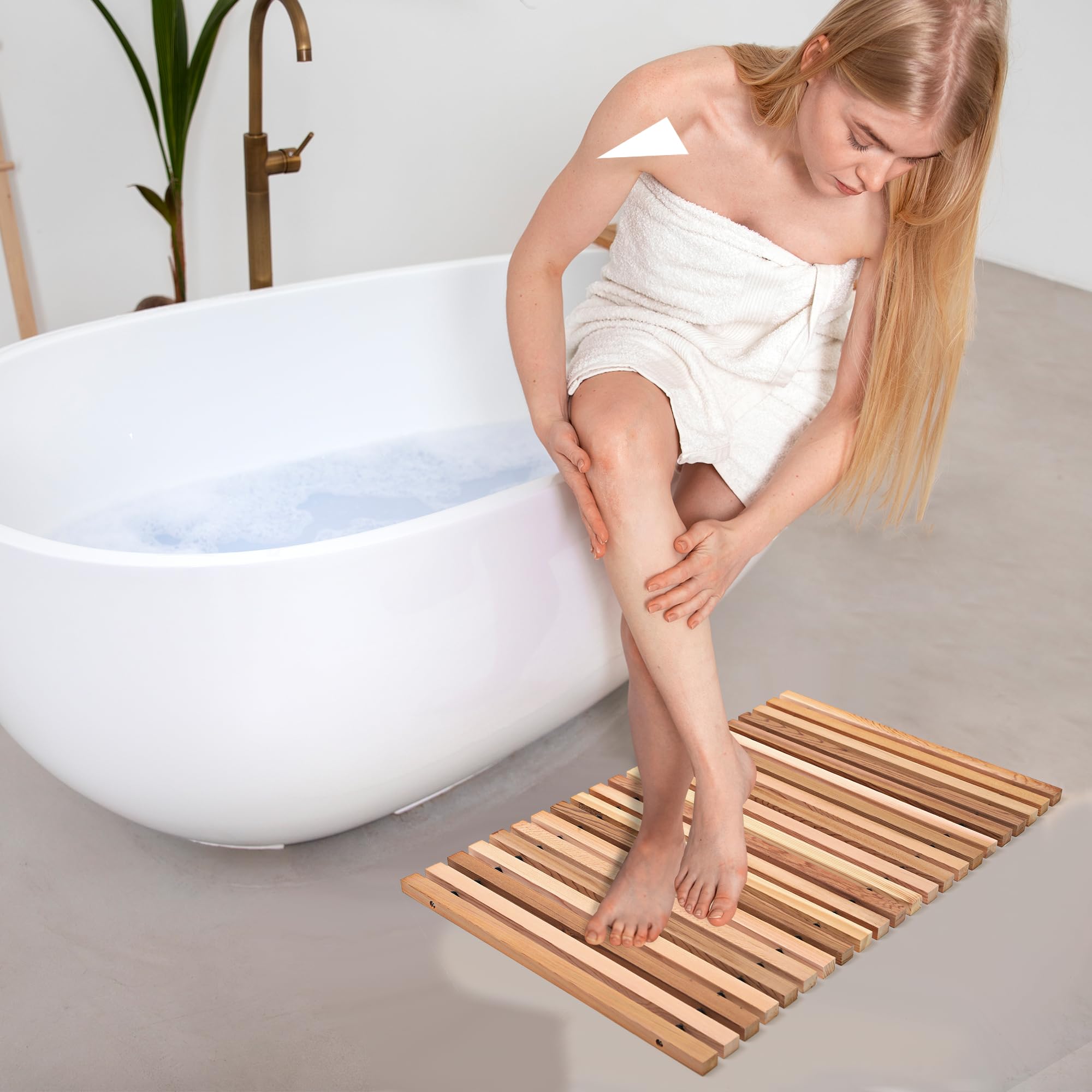 bingaai Roll Up Cedar Wood Bath Mat 25"Ã—16", Wood Shower String Mat ...