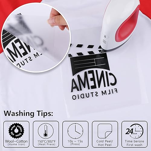 Miniatura 5 de CAREGY Vinilo de transferencia de calor HTV para planchar en camisetas de 12 x 10 pulgadas, 16 hojas (blanco y negro)