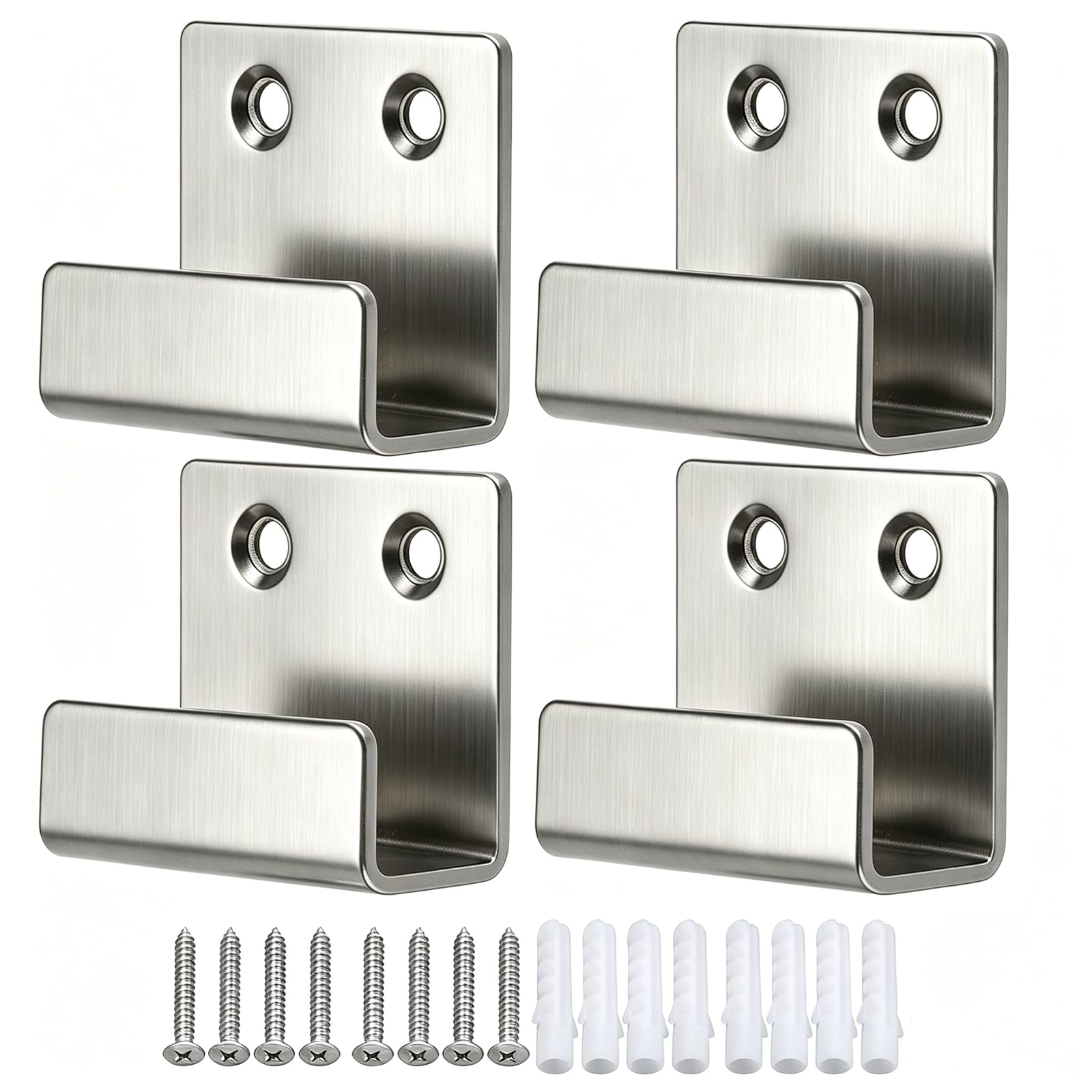 4Pcs Picture Rail Hooks Stainless Steel Heavy Duty Mirror Hanging Fixings Clips, U Shaped Brackets Kit Wall Ceramic Tile Display Bracket, Silver Extra Large (20MM Inside Width)