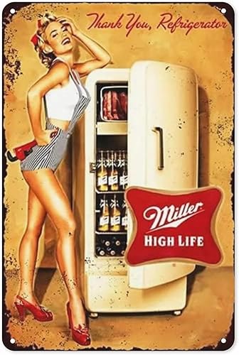 Miller High Life - Letrero de metal de aluminio para garaje, decoración de pared para hombre, carteles de tienda de autos antiguos, letrero de