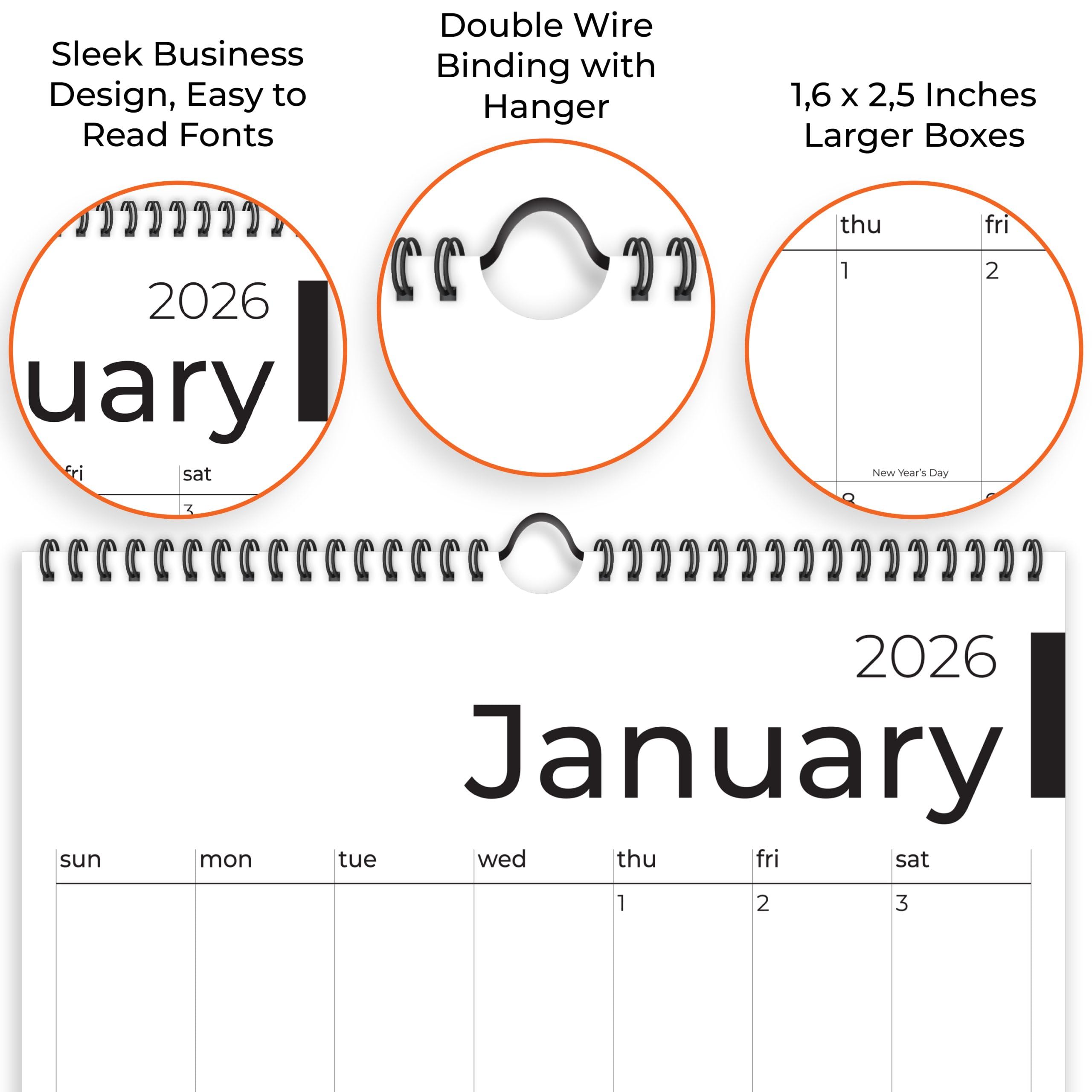Wandkalender 2025-2026, 18 Monate, läuft von Januar 2025 bis Juni 2026, 43,2 x 30,5 cm, großer Wandkalender mit Aufhänger, dickem Papier und Spiralbindung, schlankes Business-Design