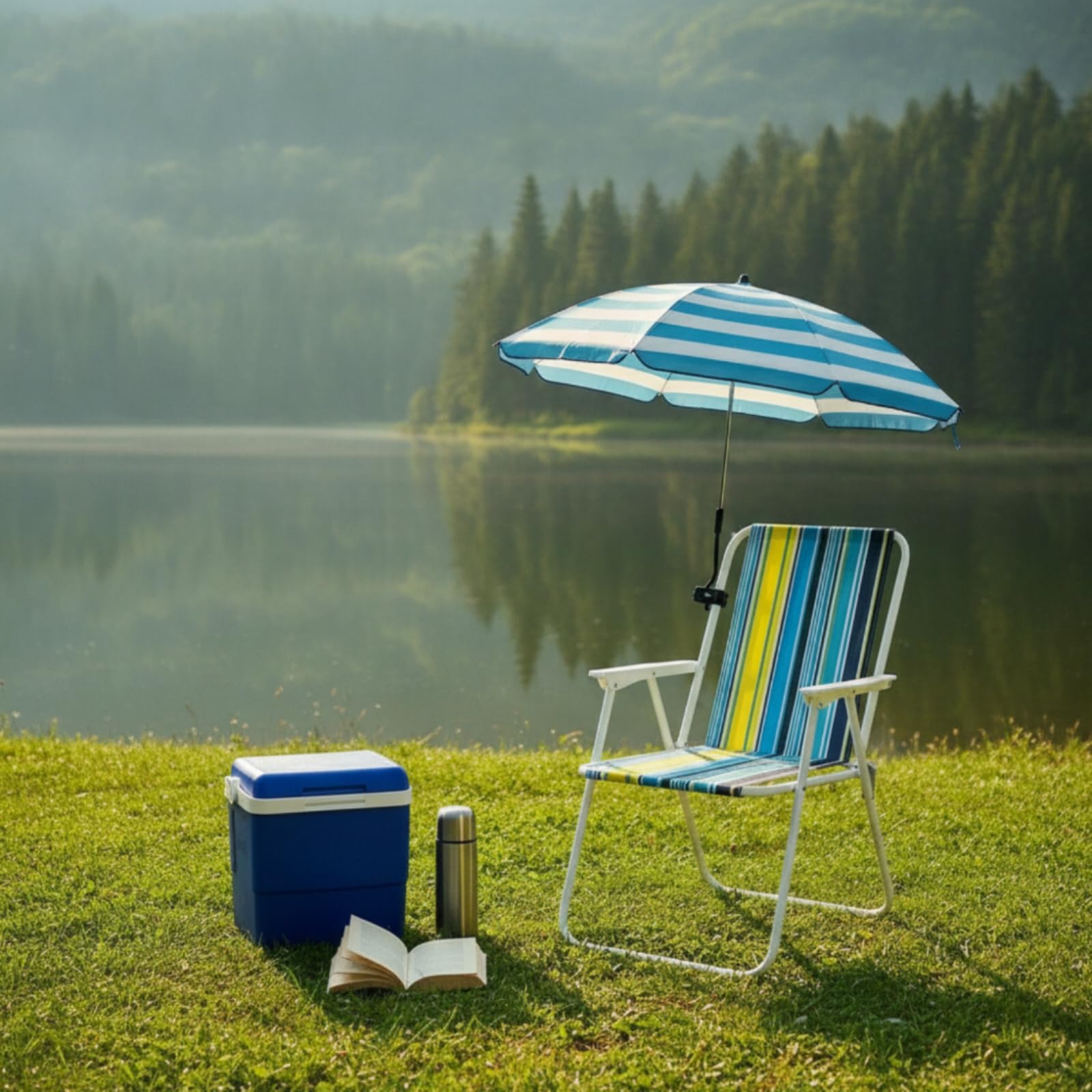 LOVIVER Chaise Pliante Extérieure Chaise de Plage Fauteuil de Camping Siège Portable avec Parasol Intégré en Acier Carbone et Tissu Résistant Adaptée à Plage Pêche Camping Pique-Nique Jardin