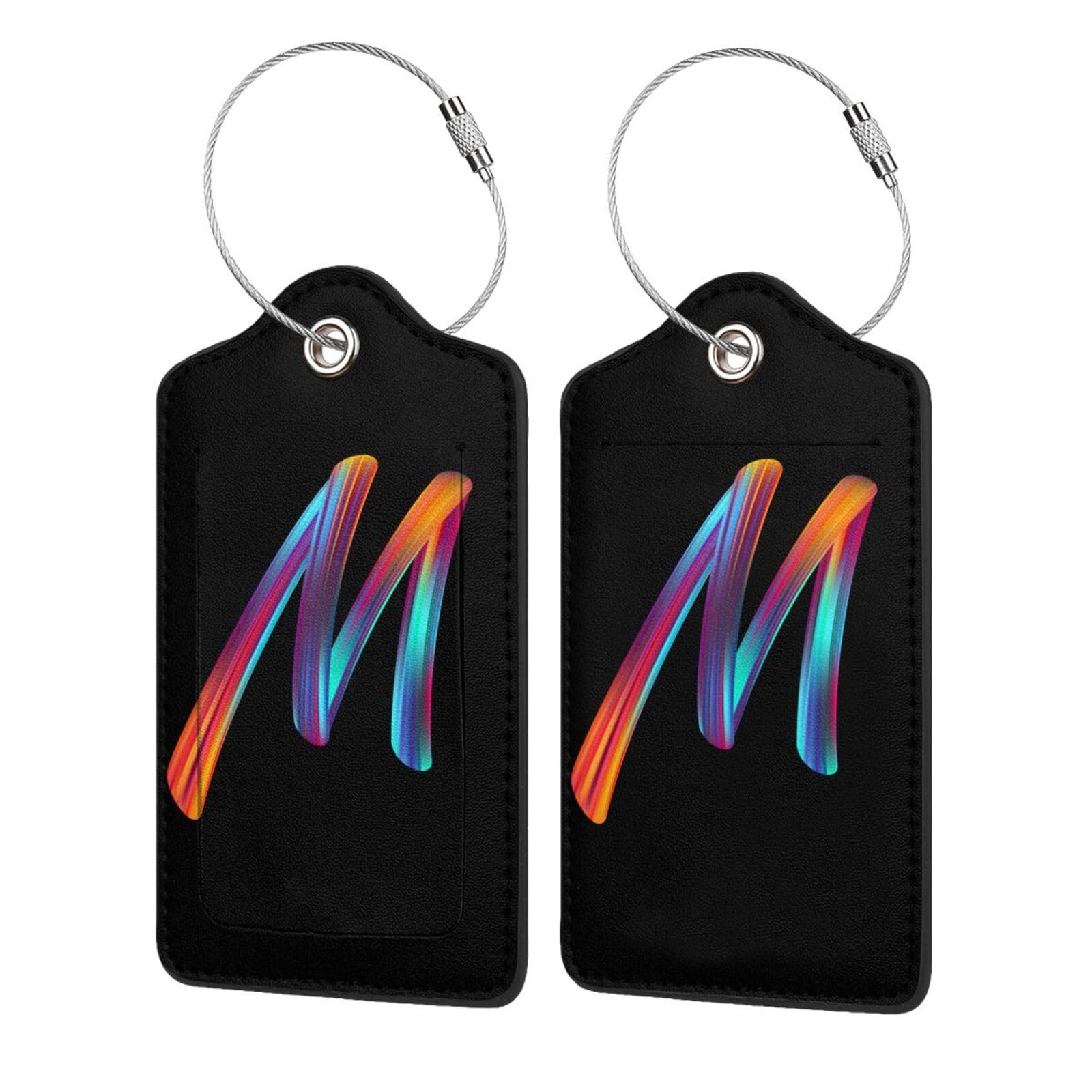 2 Pack Initial Luggage Tags for Suitcase, Colorful Letter Design Cruise Name Bag Tags, Novelty Baggage Identifiers with Full Privacy Cover, Leather ID