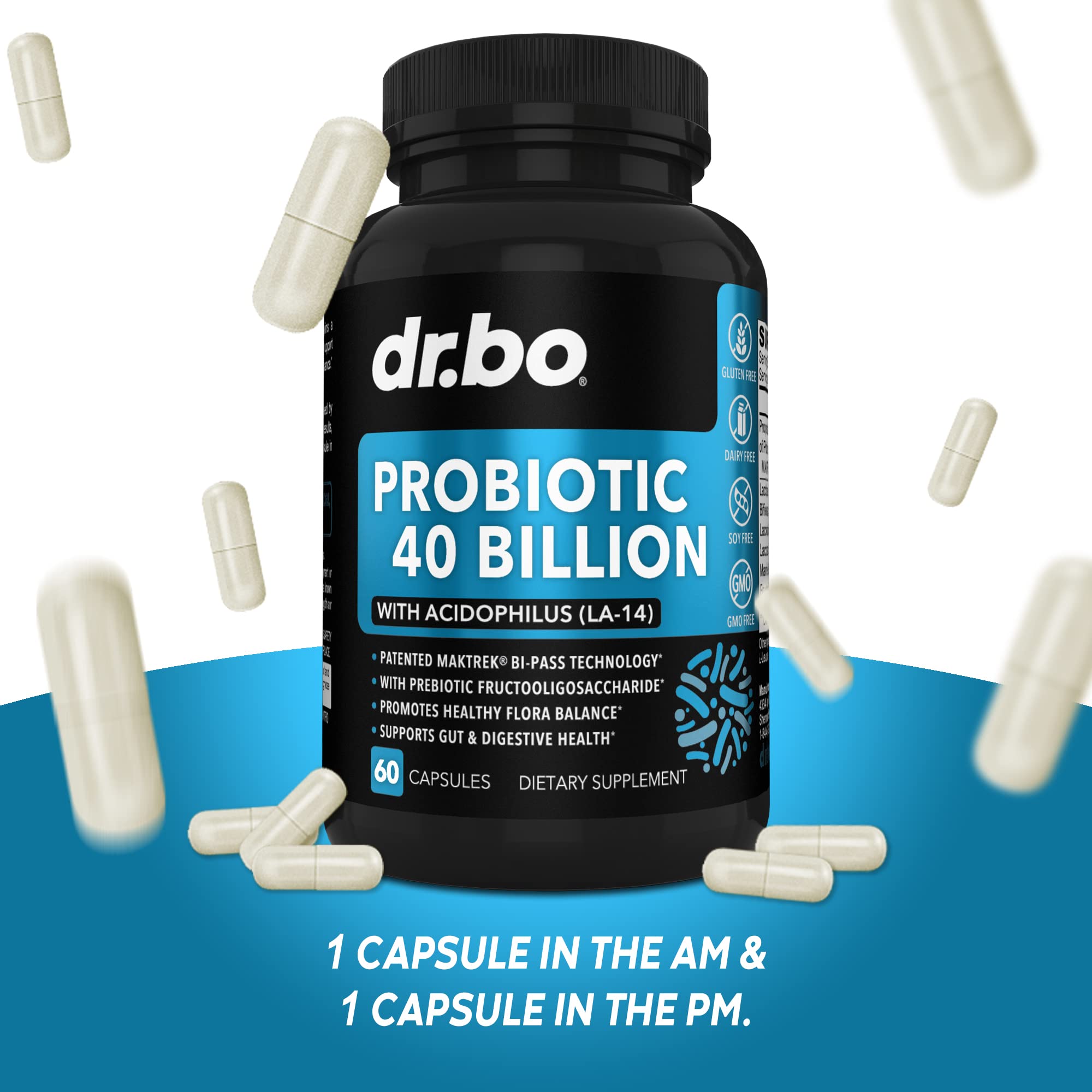 Probiotic 40 Billion CFU Supplement - Lactobacillus Acidophilus Probiotics for Women & Men Capsules - Gluten Free Probiotics for Digestive Health Pills with Bifidobacterium, Plantarum, Paracasei, FOS