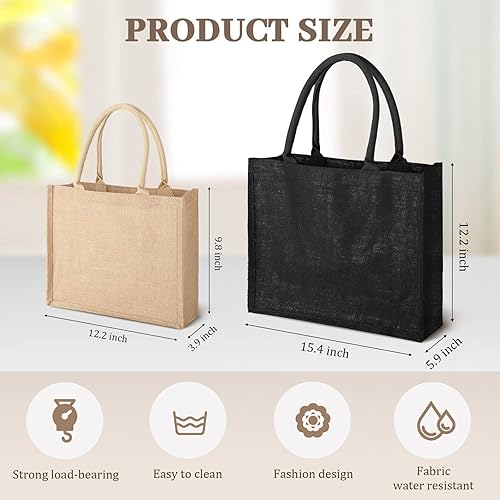 Miniatura 2 de 6 Pack Burlap Tote Bags Reusable Beach Bags Burlap Bags Blank Jute Bag with Handles for Party Grocery Travel Shopping DIY