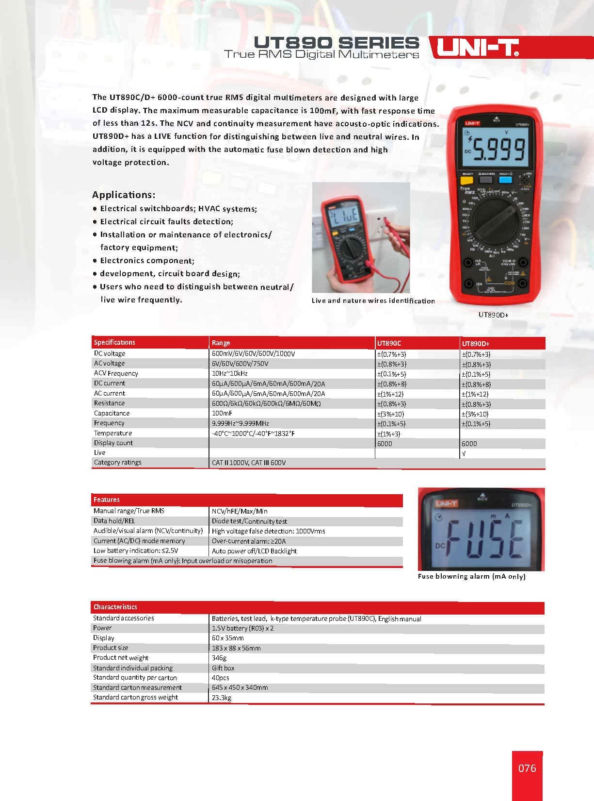 UNI-T UT890D+ Digital Multimeter Tester True RMS 6000 Counts Live Test Volt Ohm Meter, Voltage AC DC Current Amp Capacitor Tester hFE Diode Continuity NCV for Automotive HVAC…