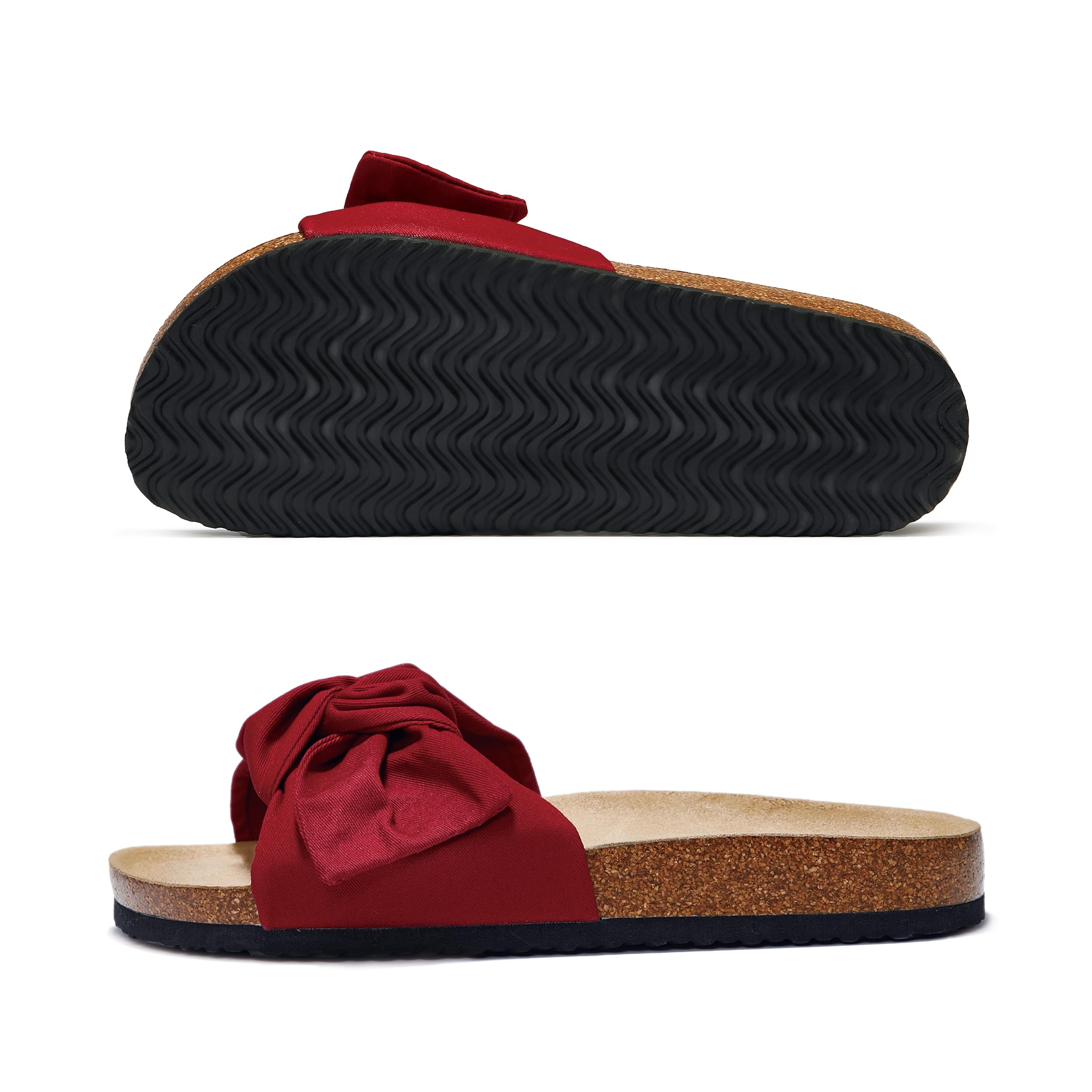 PepStep Slide Sandals for Women or Ladies Dressy Summer Casual, Cute Bow Tie Knot On Top Strap, Comfy Slip On Cork Foot Bed: 10 Ankora Red