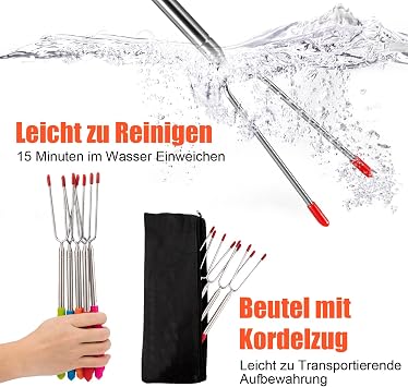 Marshmallow Toasting Forks 5 PCS, FISHOAKY Telescoping Marshmallow Roasting Sticks 12in-45in, BBQ Smores Skewers, Campfire Roasting Sticks & Hot Dog Forks for Camping,Garden Party, Barbecue etc.