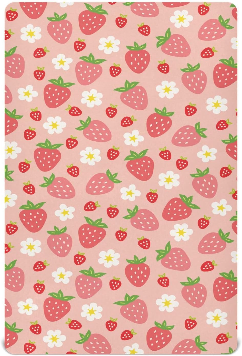 Fitted Crib Sheets Pink Strawberries Stretchy Portable Playard Sheets for Baby Toddler, Breathable Soft Mini Crib Mattress 39 x 27 in for Boys and Girls