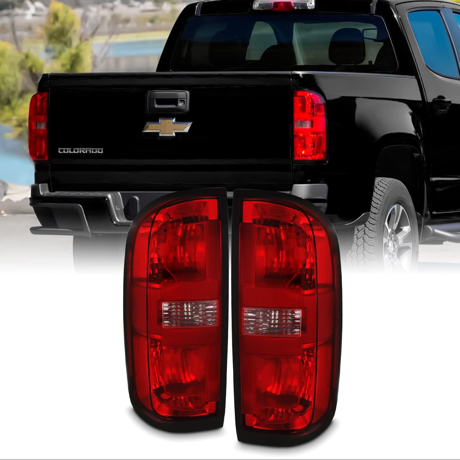 AKKON - Fits 2015-2021 Chevy Colorado [Halogen Type] Red Clear Tail Lights Brake Lamp Pair Driver Left+Passenger Right