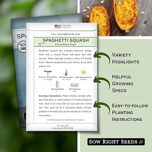 Miniatura 2 de Sow Right Seeds - Semillas de calabaza espagueti para plantar - Paquete de reliquia sin OMG con instrucciones para plantar y cultivar un huerto en