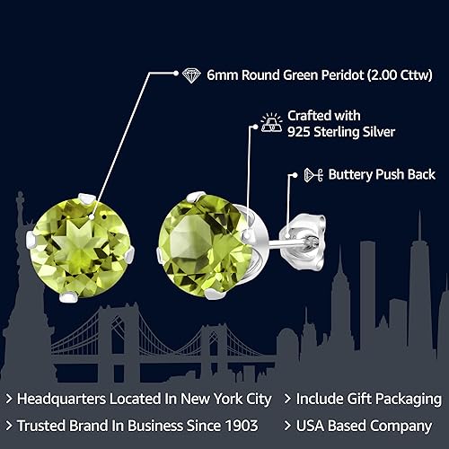 Miniatura 2 de Aretes de plata de ley con piedras preciosa de peridoto verde de 1 quilates y 14 para mujer
