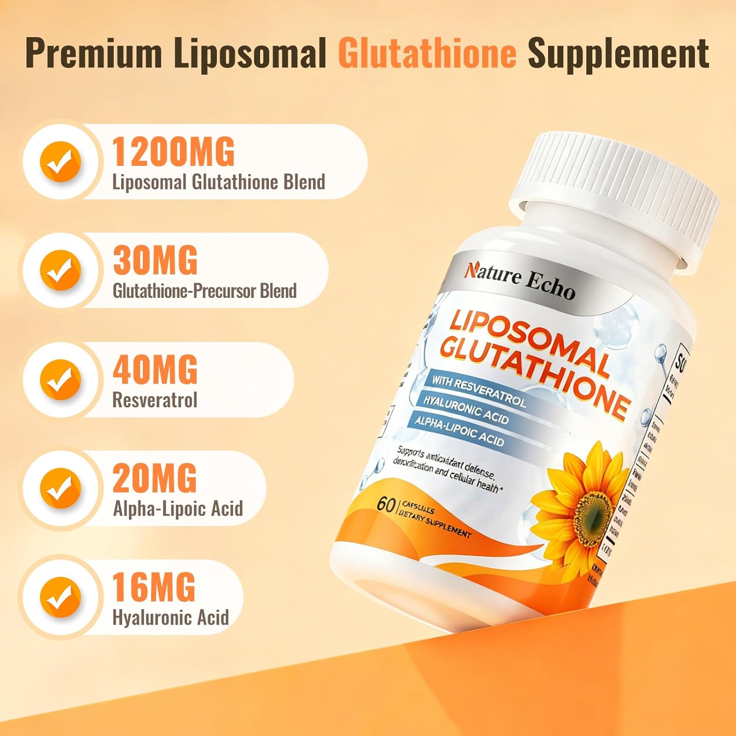 Liposomal Glutathione Supplement with Reduced Glutathione, Resveratrol & Hyaluronic Acid , High Absorption for Antioxidant Support, Cellular Health, Immune Support, Liver Detox, Non-GMO, Vegan - Image 2