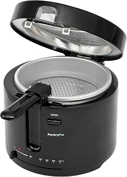 PantryPro 2.5 Liter Electric Deep Fryer with Cool Touch Sides and Nonstick Basket, Adjustable Temperature, Lid with Viewing Window, Black