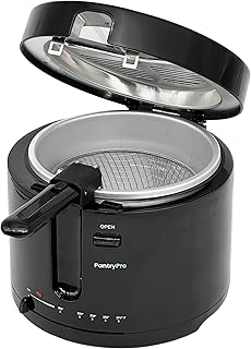 PantryPro 2.5 Liter Electric Deep Fryer with Cool Touch Sides and Nonstick Basket, Adjustable Temperature, Lid with Viewing Window, Black