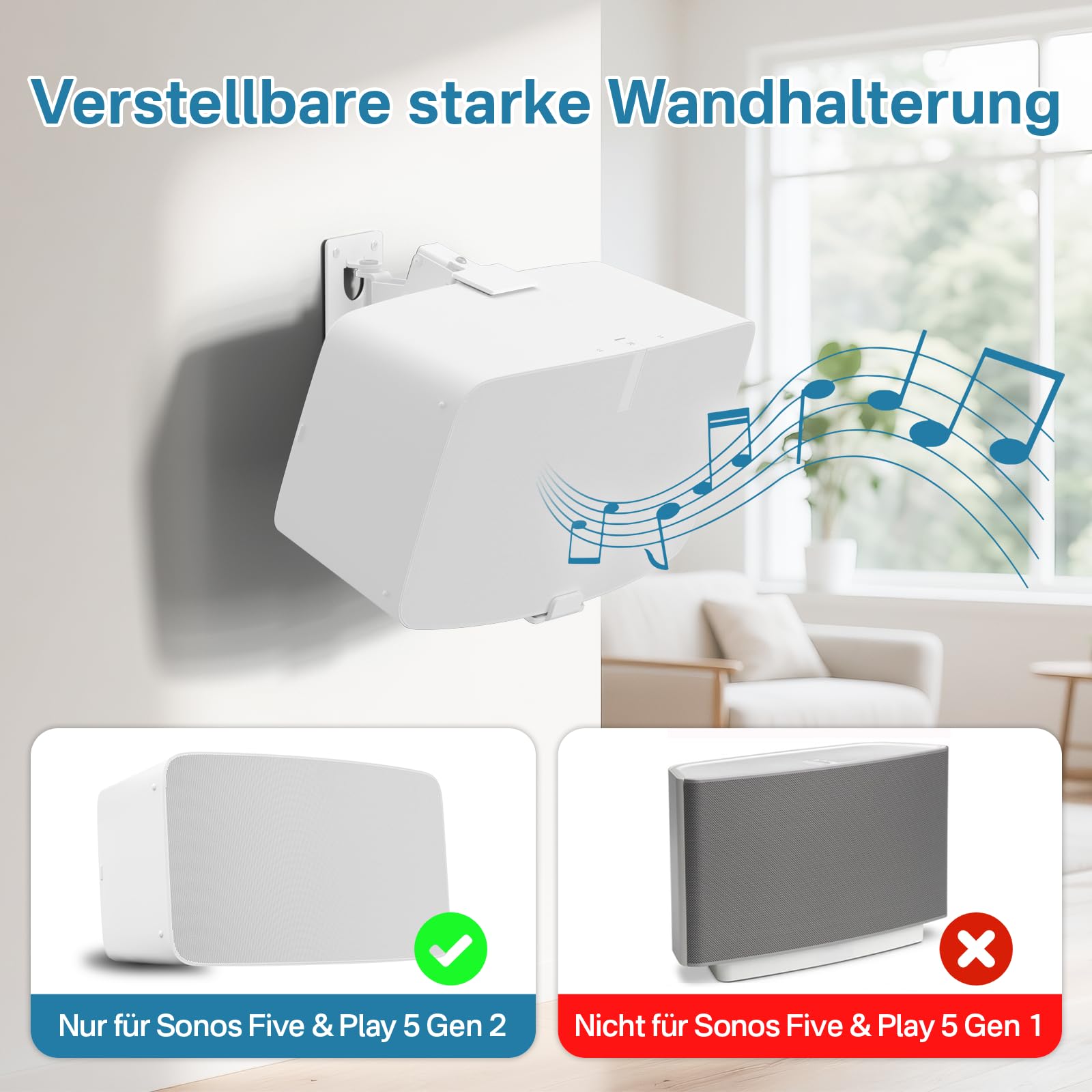 Paire de supports muraux robustes pour Sonos 5 Mount et Sonos Play 5 Mount - Support d'enceinte réglable, inclinable et pivotant pour le support mural Sonos Play 5 Gen 2