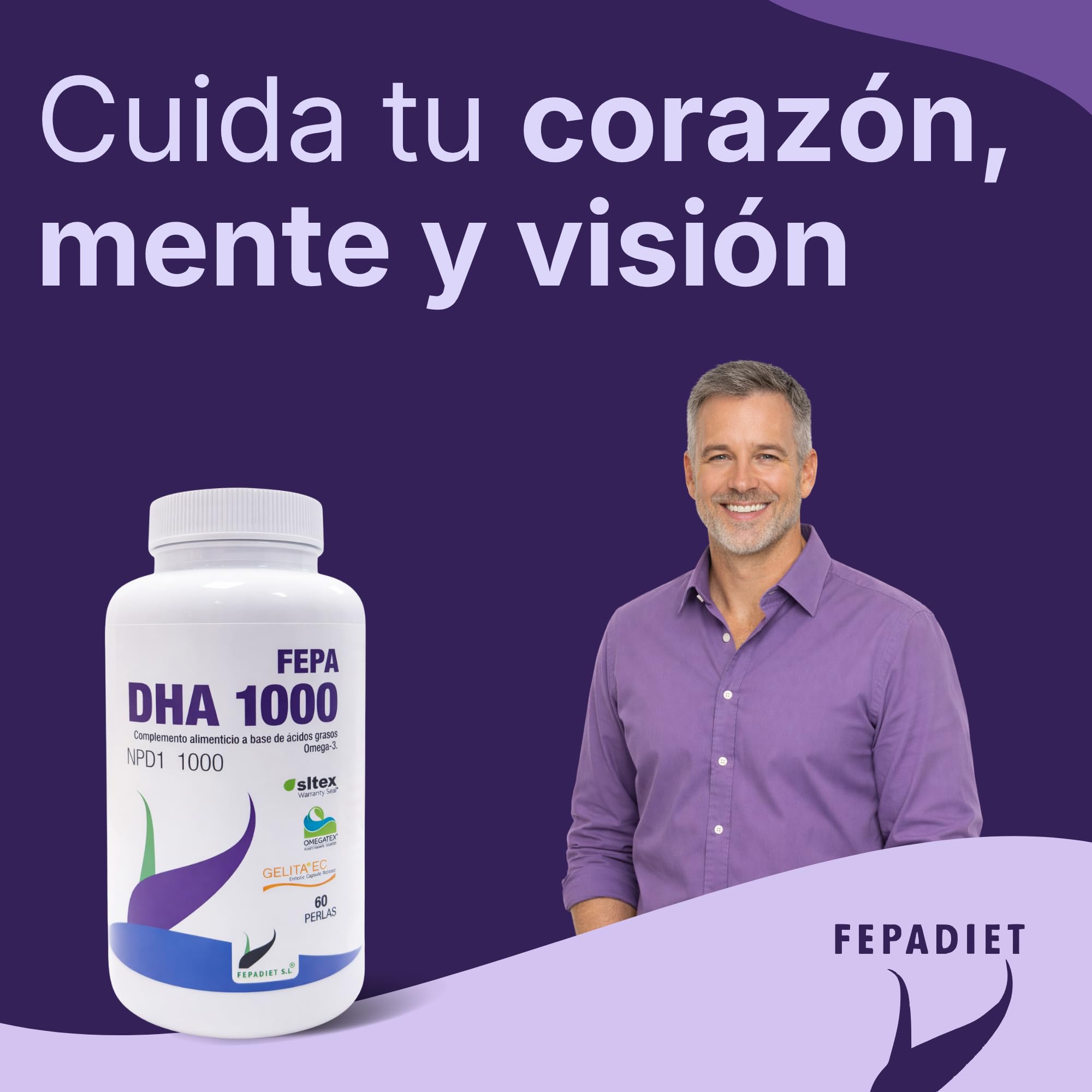 FEPA DHA 1000 – 60 Perle – Perle Gastroresistenti con Acidi Grassi Omega-3 ad Alta Purezza – Integratore Alimentare Naturale – Supporta la Normale Funzione Cerebrale, Cognitiva e Visiva – Fepadiet
