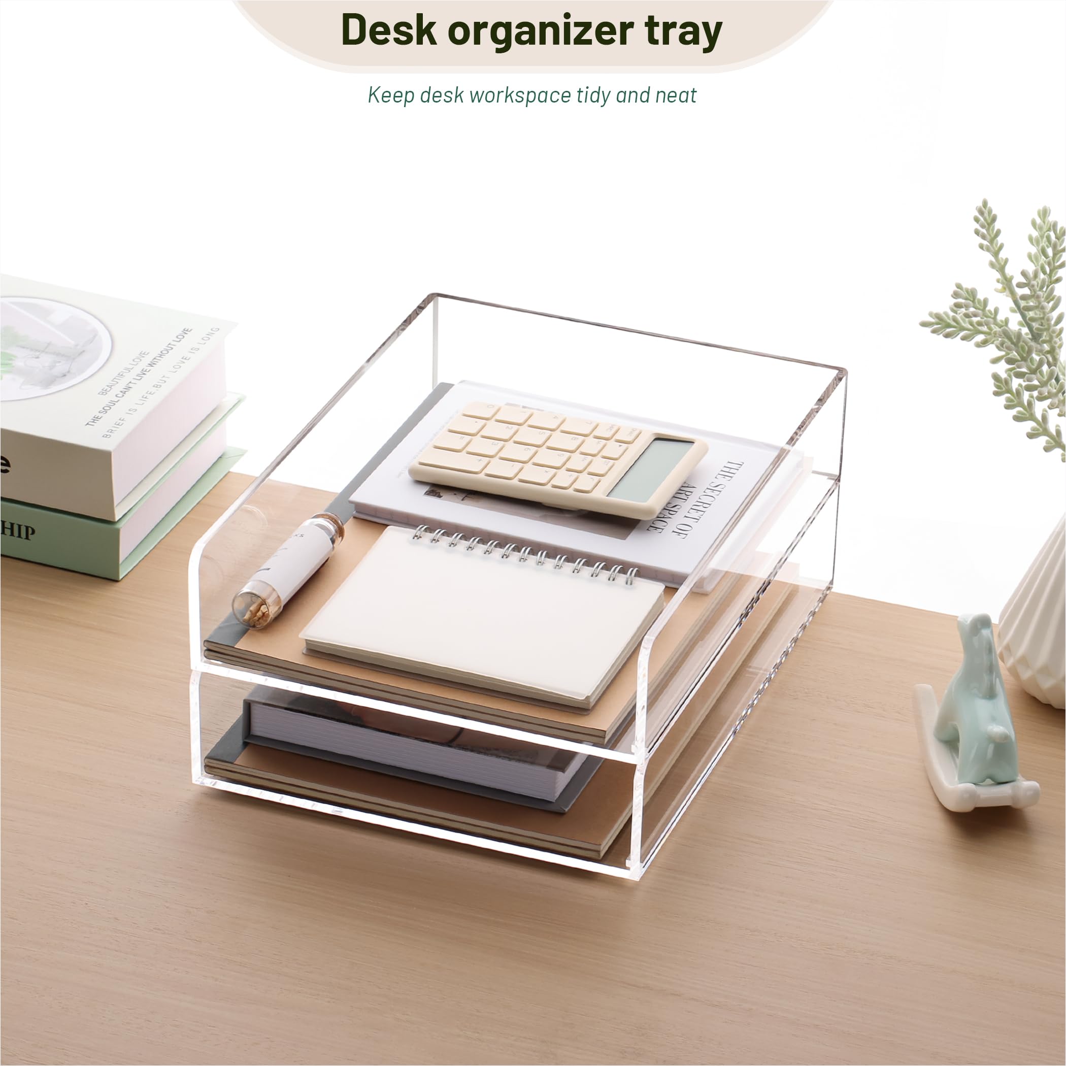 SANRUI Premium 2-stöckige Briefablage aus Acryl – 5 mm extra dick & stabil – stapelbarer A4-Papier-Organizer & Dokumentenhalter – kristallklarer Schreibtisch-Organizer für Zuhause & Büro (30,5 x 23,5