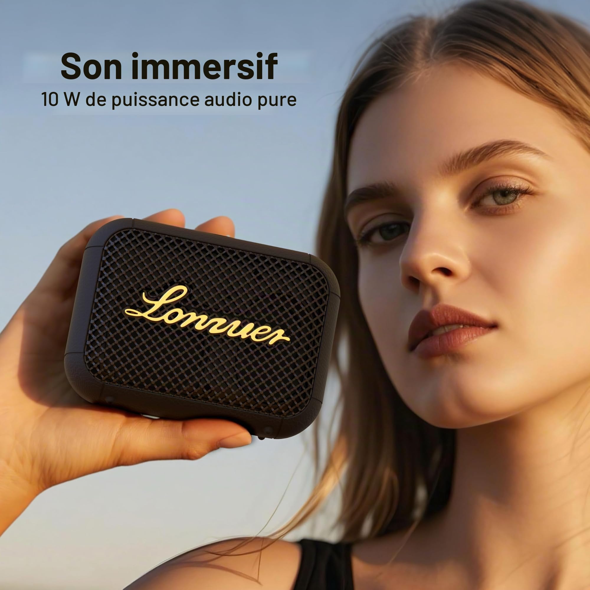Enceinte Bluetooth ultra-portable - Étanchéité IPX7, basses puissantes, 8 h d'autonomie, TWS, micro intégré, sangle de fixation incluse pour le cyclisme, le sport, les voyages et le camping - Noir