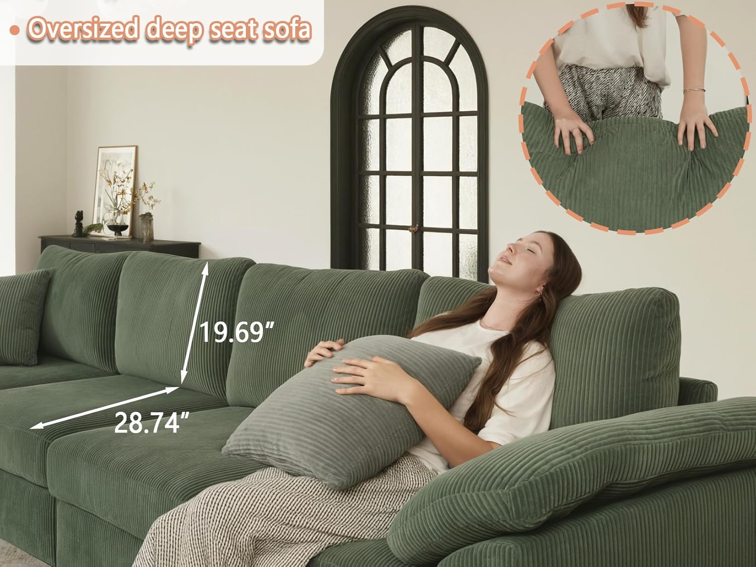 EASE MOOSE Green Sectional Modular Sofa,Fashion FSC Certified Oversized U Shape Sectional Couch Wide Deep seat Sectional Sofa