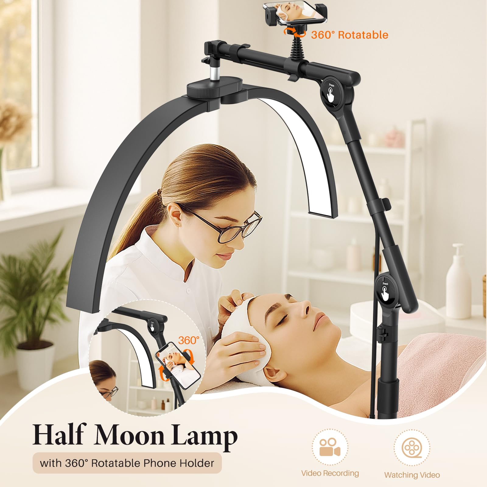 LED-Bodenleuchte Für Wimpernverlängerung – 360° Drehbar, Dimmbar, Mit Telefonclip, 36W, 2800LM