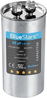 65 uF/MFD 370-440VAC Round Run Start Capacitor Replacement Part by Blue Stars - Exact Fit for AC Motor Run or Fan Start and Cool or Heat Pump Air Conditioner