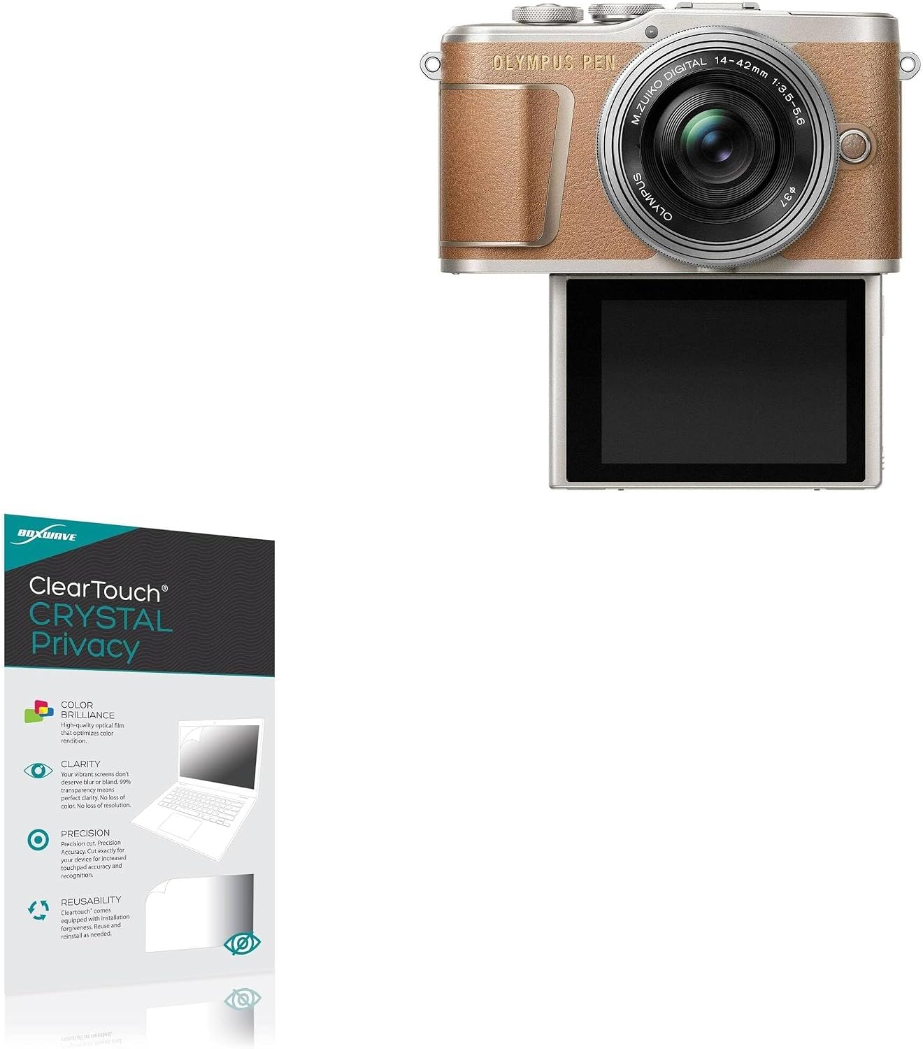 BoxWave Screen Protector Compatible With Olympus PEN E-PL9 - ClearTouch Crystal Privacy (2-Pack), Privacy Screen Protector Flexible Film Clear