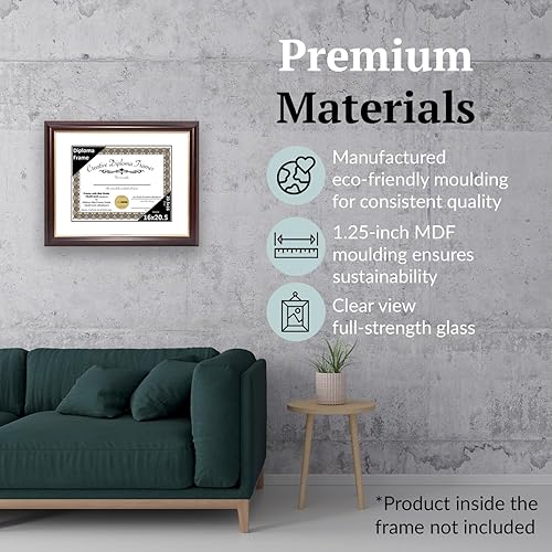 Vista 104 de Creative Picture Frames Marco de diploma de borde dorado caoba de 12 x 16 pulgadas con vidrio negro y colgadores de pared instalados, marco