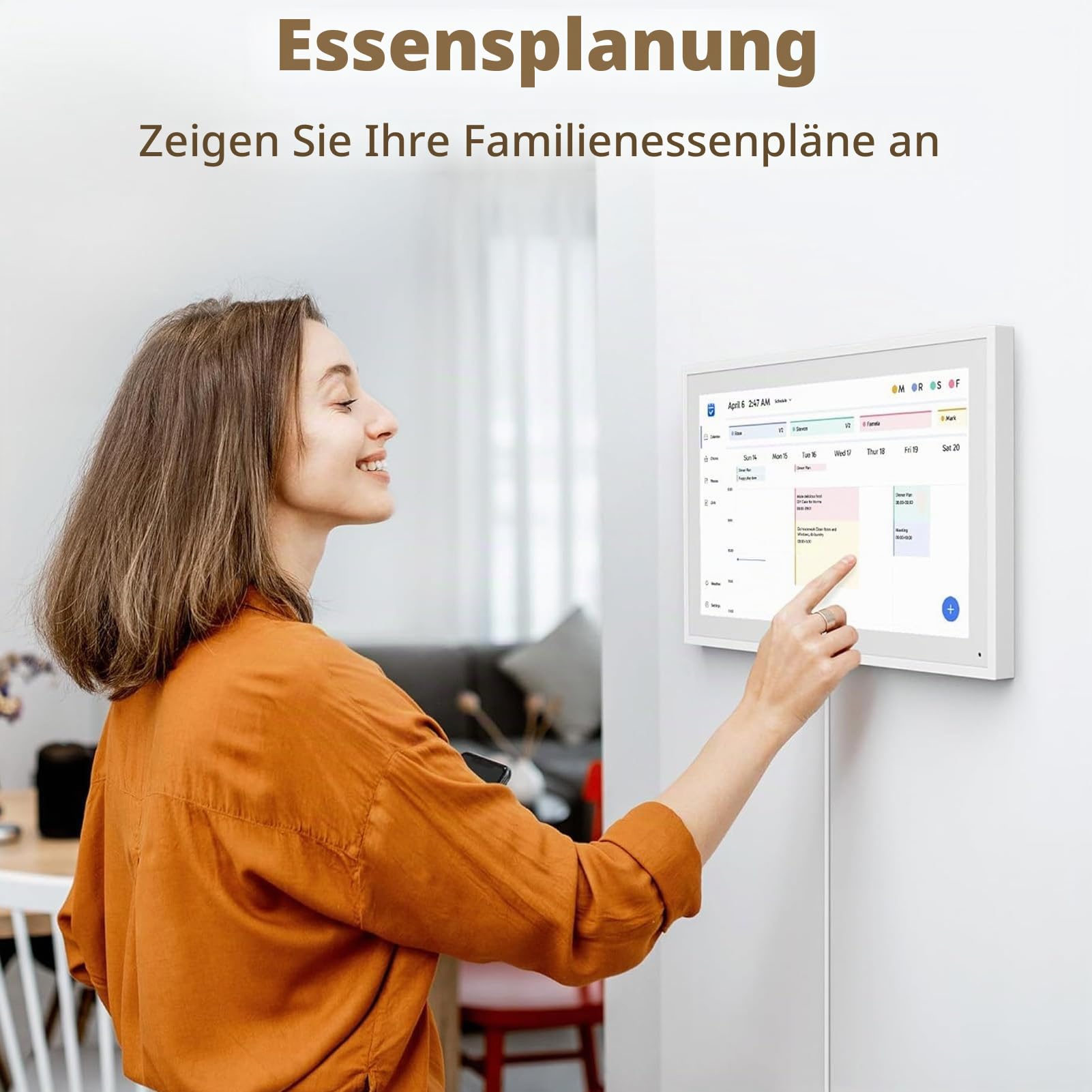 Goshyda 15.6 In Wall Planer Digitaler Kalender -Chore -Diagramm, Smart Touchscreen Interactive Display für Familienpläne, Elektronische WLAN -Fotorahmen (EU-Stecker (100-240 V))