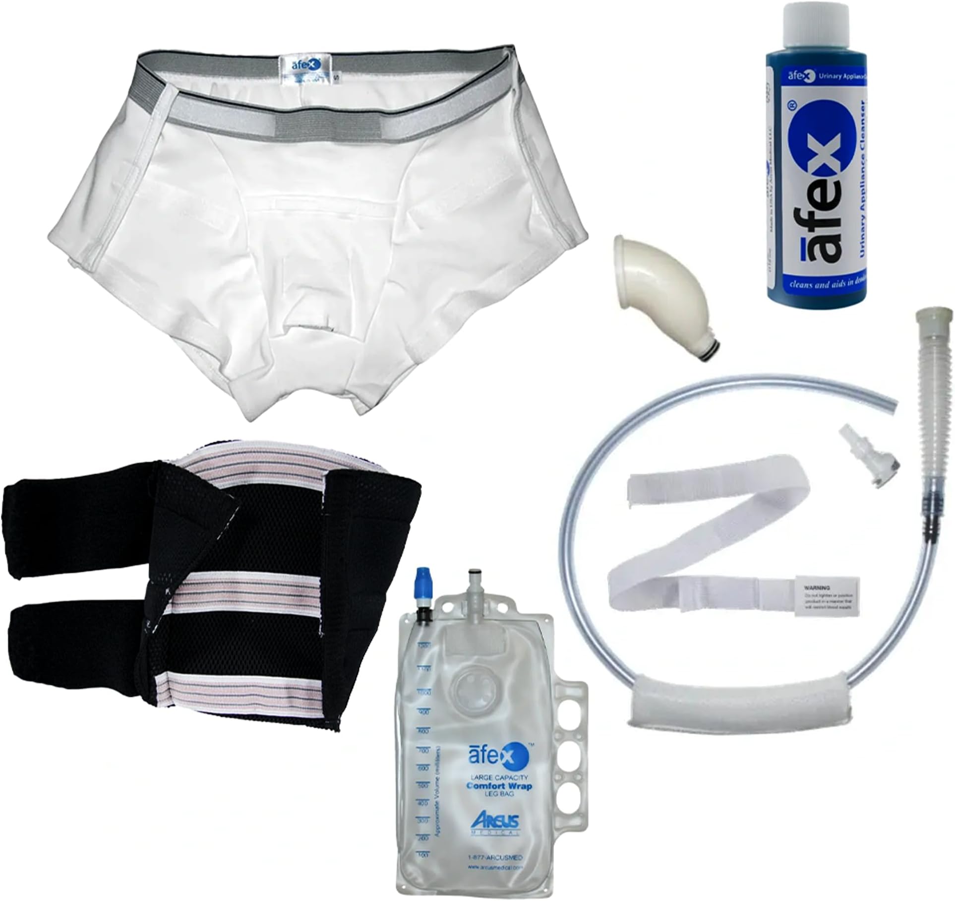 Afex Mobility Incontinence Management Kit with Open Sided Brief and Black Leg Holder XLarge