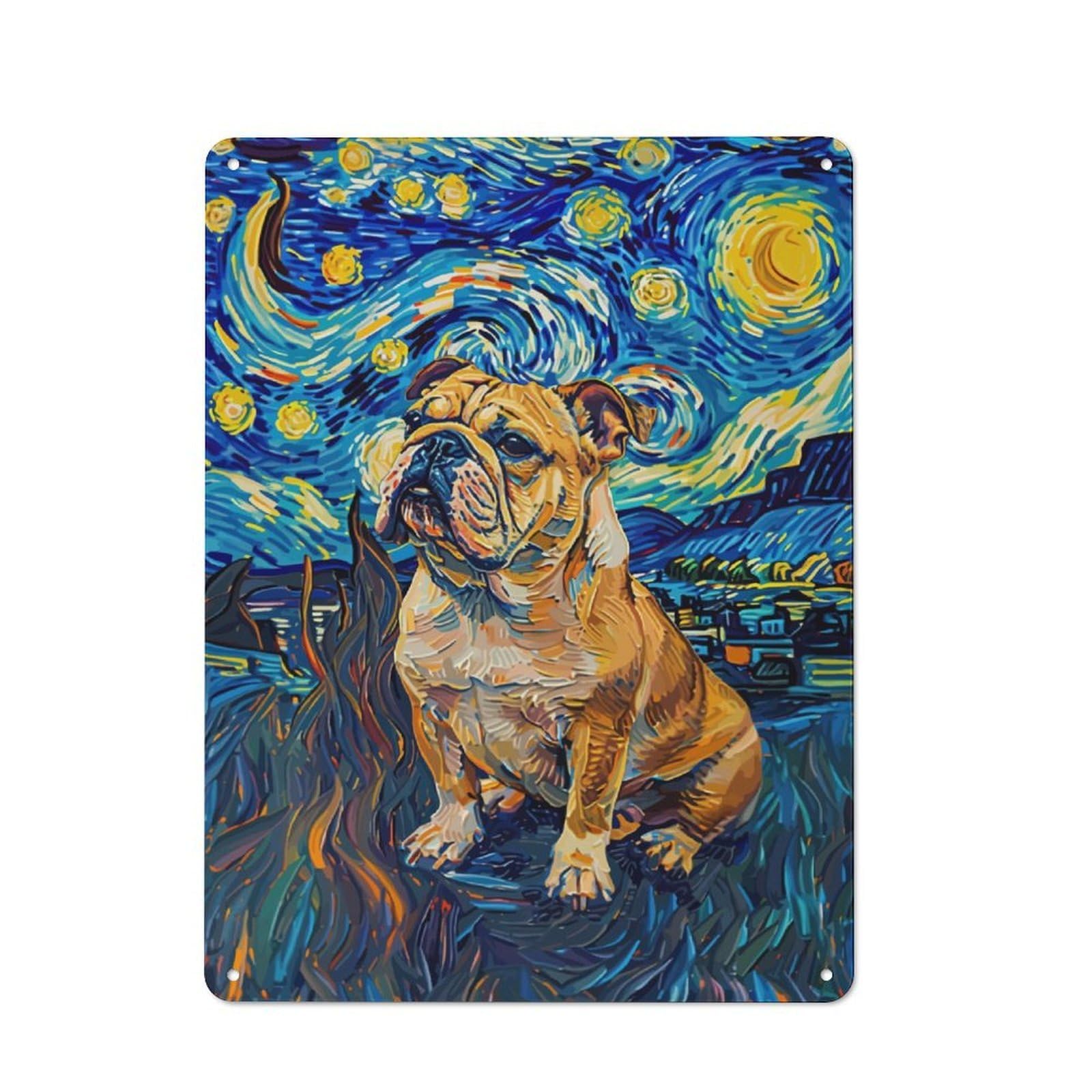 Junmoney Starry Night Bulldog Retro Tin Sign 40X30cm For Man Cave Or Games Room, A Decorative Christmas Gift For Leisure-Room Decor Enthusiasts
