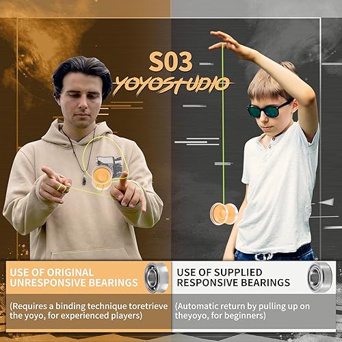 Miniatura 3 de YOYOSTUDIO S03 Yoyo profesional que no responde, yoyo profesional bimetálico profesional para niños de 8 a 12 años y adultos, yoyos trucos para