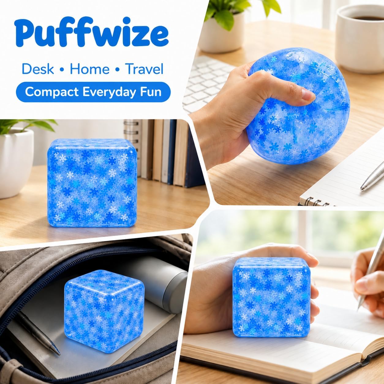 Large Inch Squishy Cube Squishy Toy Snowflake Glitter Inside, Slow Rising Fidget Cube for Stress Relief, Sensory Squeeze Toy for Adults Teens, Office Desk Decor Travel Gift 2.76b Inch(Blue) image 3