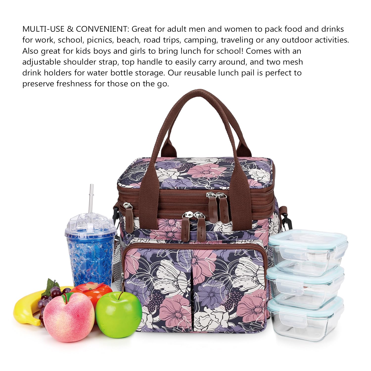 MOV COMPRA Borsa per il pranzo per donne e uomini, a doppia piattaforma, espandibile, grande, a prova di perdite, borsa termica per il pranzo