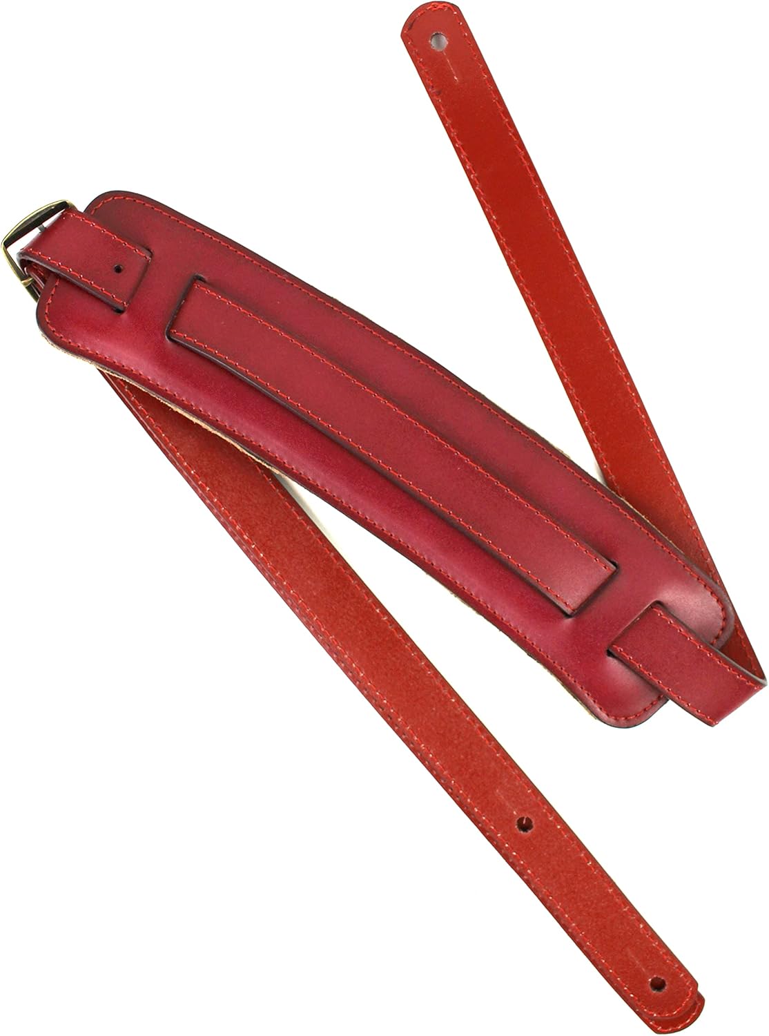 Walker And Williams C-19-BRD Bourbon Brown Red Premium Grain Leather Vintage Slash Strap With Deluxe Suede Backed Pad Extra Long For Acoustic, Electric, And Bass Guitars