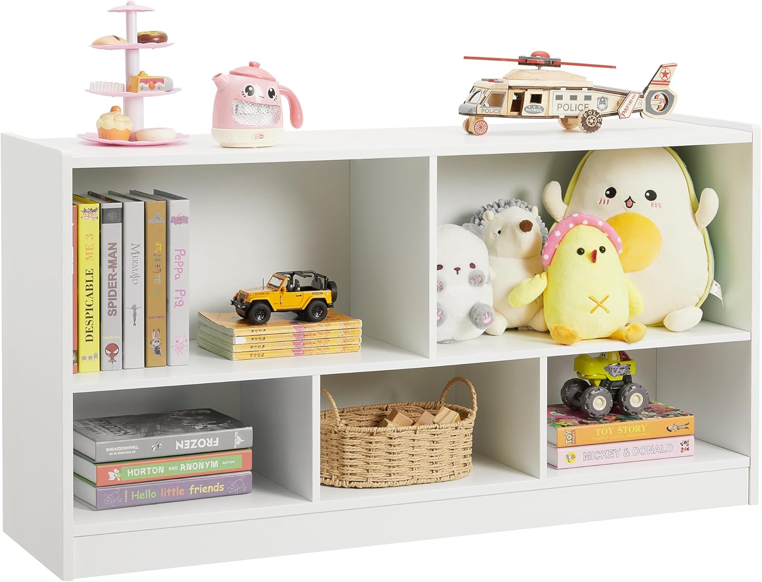 Kids Toy Storage Organizer, 5-Section Storage Cabinet for Organizing Books Toys, Wooden Bookshelf Daycare Furniture for School, Classroom Playroom, Nursery, Kindergarten (White)