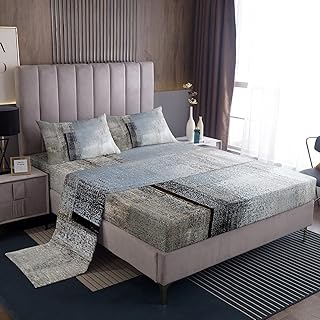 Erosebridal Grey Grunge Twin Sheet Set Gray Abstract Sheets, Watercolor Gradient Bed Set Tie Dye Ombre Bed Sheets Set, Aesthetic Oil Painting Fitted Sheet Breathable for All Seasons