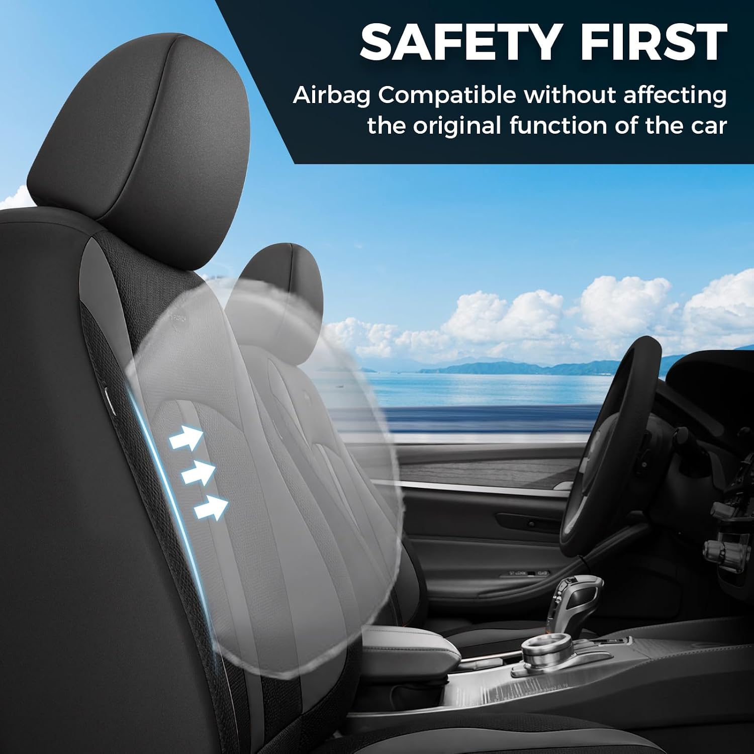 FLORICH Car Seat Covers, Breathable Automotive Seat Cover Full Sets, Front Seat Covers and Back Seat Cover Universal Car Interior Protectors Cushion for Most Cars&SUV-Black