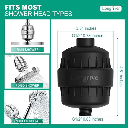 Miniatura 6 de Filtro de ducha R7 de alta capacidad, filtro de agua de ducha para agua dura, elimina 99.99% del cloro, metales pesados, suavizante de agua para