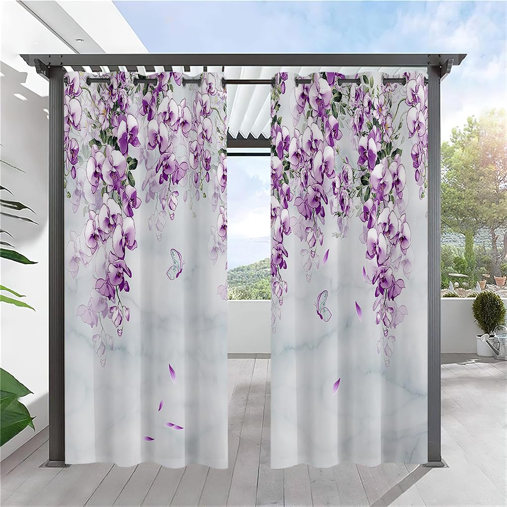 Cortinas exterior terraza impermeables para cenadores decorativas mariposa morada 2 uds