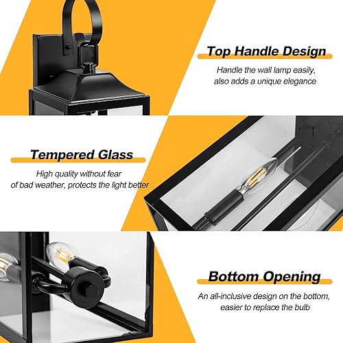 Miniatura 2 de Farol de pared negro de 19 pulgadas para exteriores, 2 luces, aplique de pared moderno para exteriores, lámpara industrial para porche con vidrio,