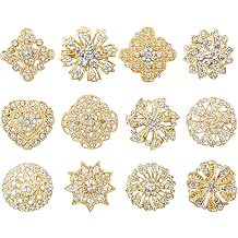 12 Pieces Sliver Crystal Wedding Bouquet Brooches for Women, Rhinestone Flower Brooch Pins Lapel Badge Jewelry Kit for DIY Wedding Party Bouquets Embellishment Crafts Decor