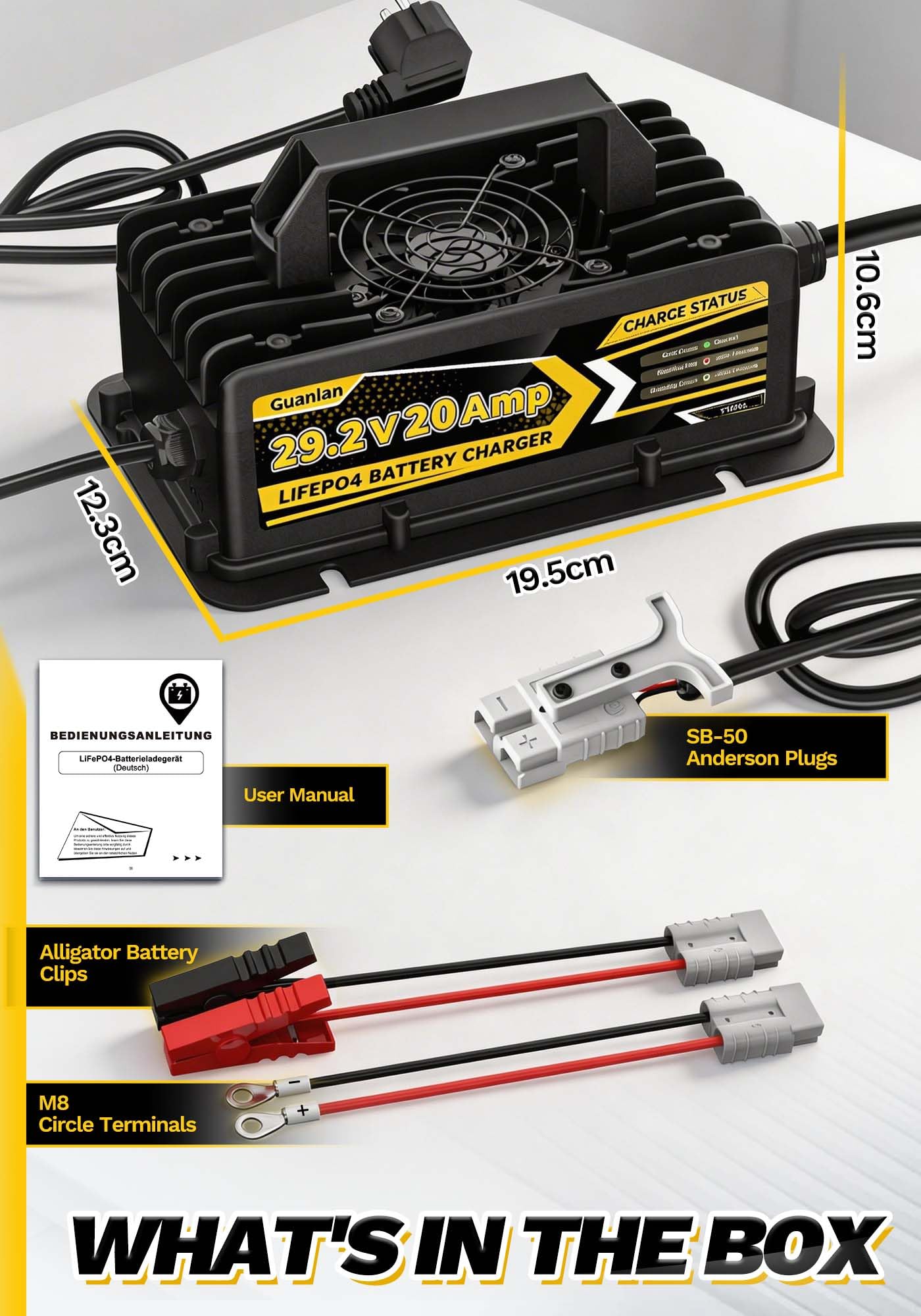 Caricabatterie Litio 29,2V 20A per Batterie LiFePO4 da 24V/25,6V, Impermeabile IP67 per Camper, Barca, Solare