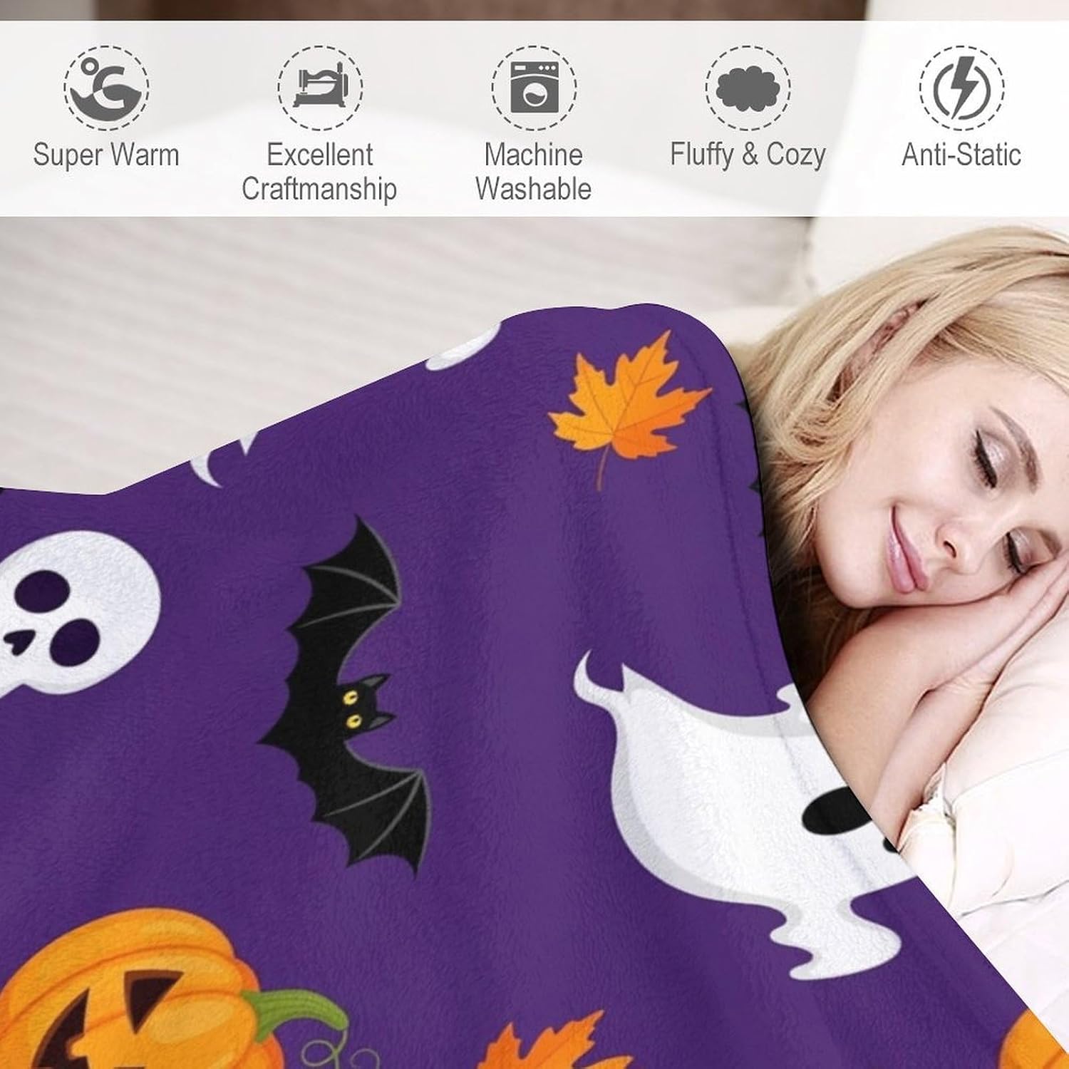 Throw Blanket Halloween Ghosts Cat Blankets Soft Warm Cozy Flannel Blankets for Couch Sofa Bed Livingroom Travel Home Decor 50"x60"