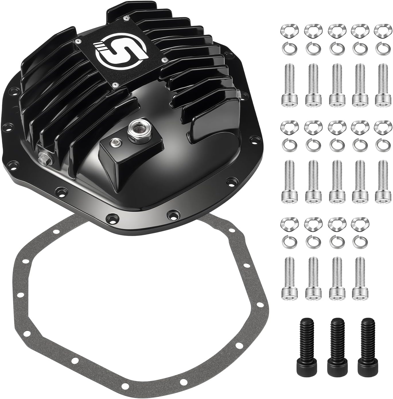 Rear Differential Cover, Compatible for AAM 11.5" 14-Bolt 2001-2019 Chevy/GMC, 2003-2018 RAM, Dodge Ram, with Cooling Fins & Leakproof Gasket for Reliable Performance