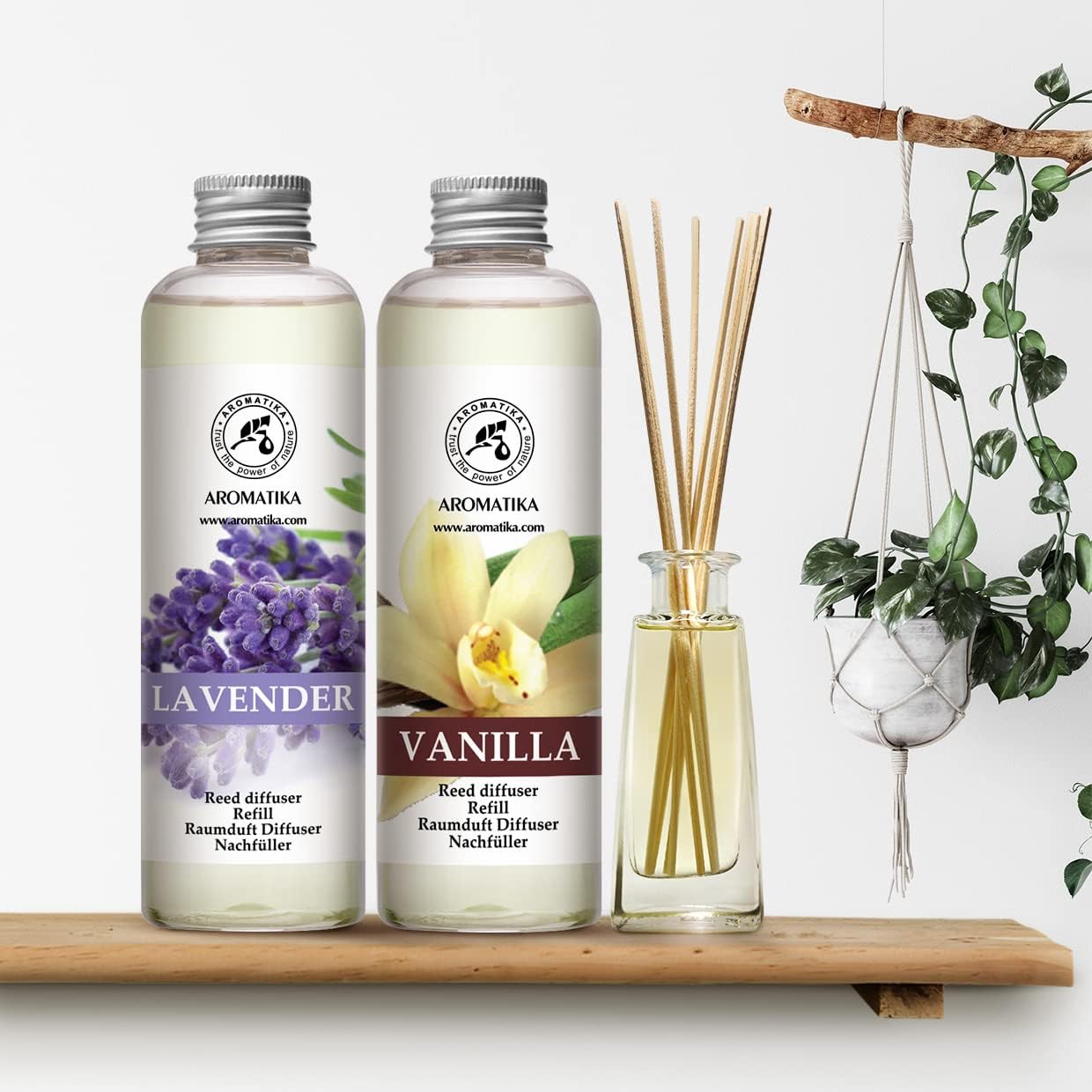 Lavender Reed Diffuser Refill & Vanille Refill Diffuser - 2 x 6.8 Fl Oz - Fresh & Long Lasting Fragrance - Reed Diffuser Oil Refill for Aromatherapy - Home - Office - Restaurant - Bath - Office