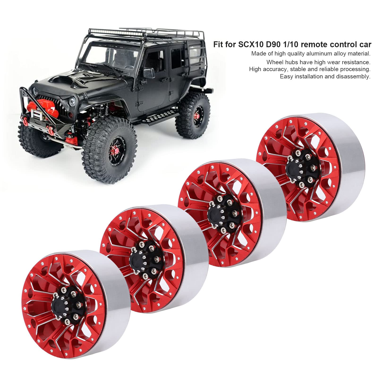 Juego de 4 cubos de rueda metálicos de 1,9 pulgadas para accesorios de mejora del coche teledirigido SCX10 D90 1/10