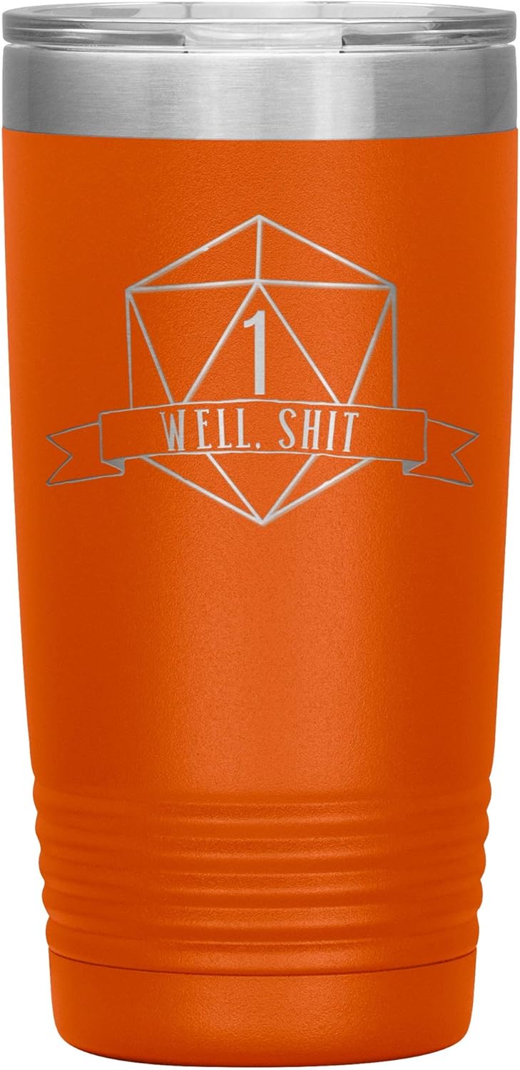 Dungeons and Dragons Tumbler Well Shit DnD Engraved Travel Mug Dungeon Master Fan Funny Hot and Cold Cup - Black