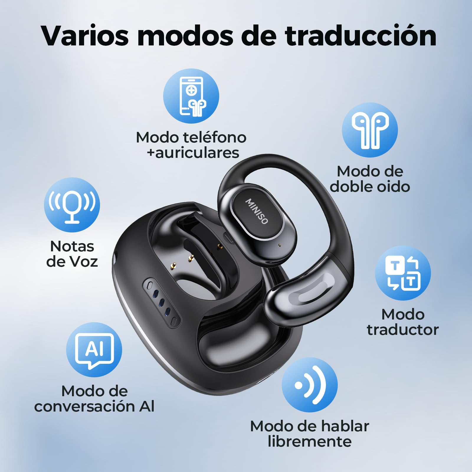 MINISO MS156 Auriculares con traducción por IA, 3 en 1, con traducción en Tiempo Real y función de traducción por IA, con Capacidad para 134 Idiomas, Ideales para Negocios, Viajes y Estudios